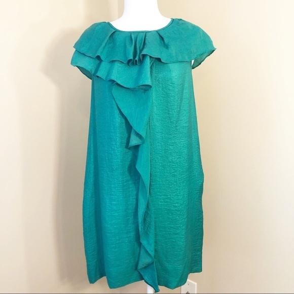 BCBGMaxAzria Ruffle Neck Sleeveless Shift Dress -4 - Picture 1 of 9